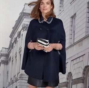 Anthropologie Boden Navy Blue Charlotte Wool Double Breasted Cape Coat